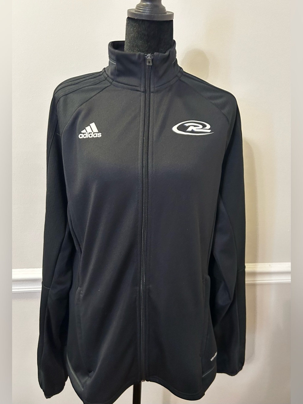 adidas Black Full-Zip Athletic Jacket with White Logos